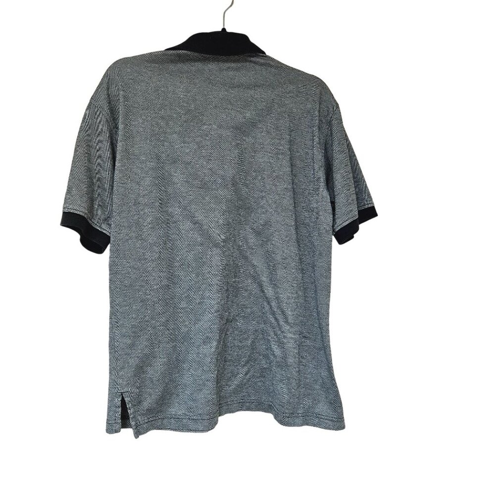 Overton Shirtmakers Mens Polo Shirt M Gray Black Cotton Short Sleeve - Picture 7 of 9
